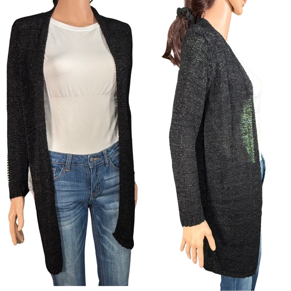 TravelSmith Black Open Knit Long Cardigan Petite S